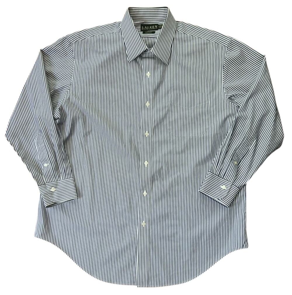 Ralph Lauren Classic Fit Blue & White Pinstripe Cotton Button Down Shirt 17
